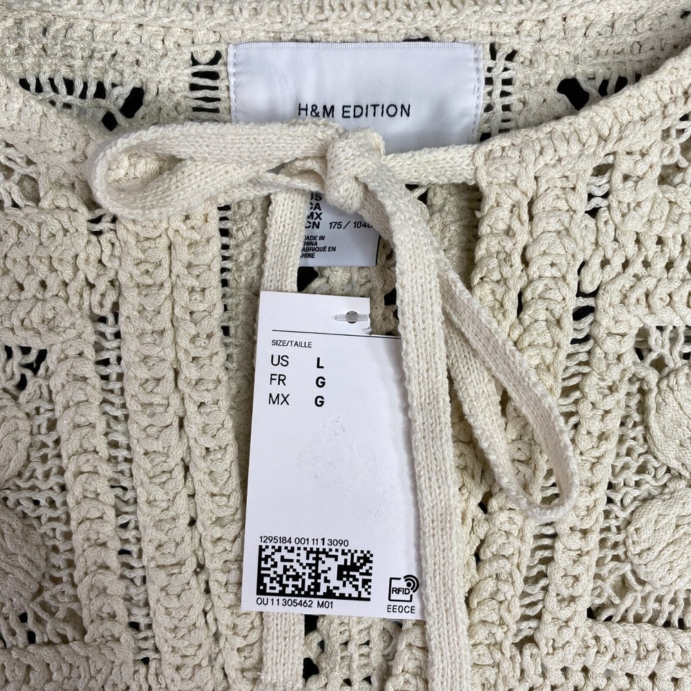 H&M Crochet-Look Tunic Dress Cream Fringe Size Large Summer Edition 2025 Boho - Picture 3 of 15